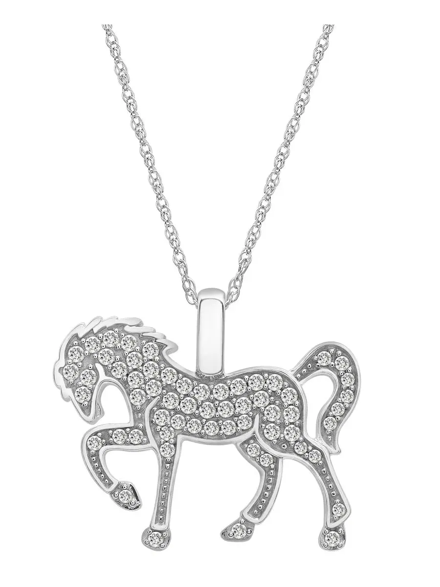 Подвеска-кулон с бриллиантом в виде лошади, 1/4 ct. t.w. — серебристый