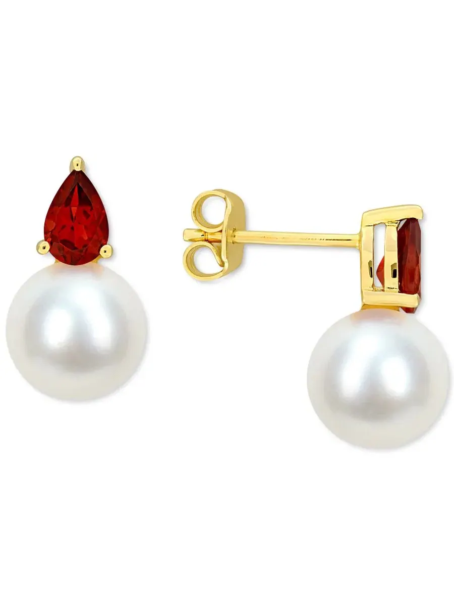 Колье с кулоном и серьги-пусеты с жемчугом и камнем-талисманом Cultured Freshwater Pearl (8-1/2mm)