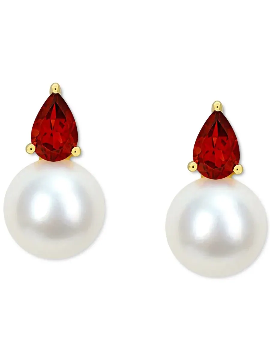 Колье с кулоном и серьги-пусеты с жемчугом и камнем-талисманом Cultured Freshwater Pearl (8-1/2mm) — изображение 4 из 5