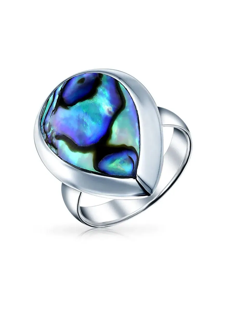 Коктейльное кольцо с перламутром Rainbow Abalone Bezel Set Large Teardrop Statement Ring Bling — изображение 1 из 3