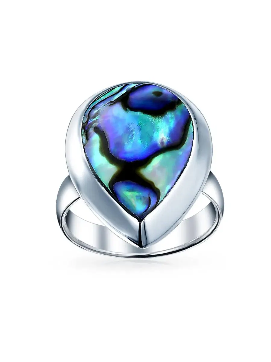 Коктейльное кольцо с перламутром Rainbow Abalone Bezel Set Large Teardrop Statement Ring Bling — изображение 2 из 3