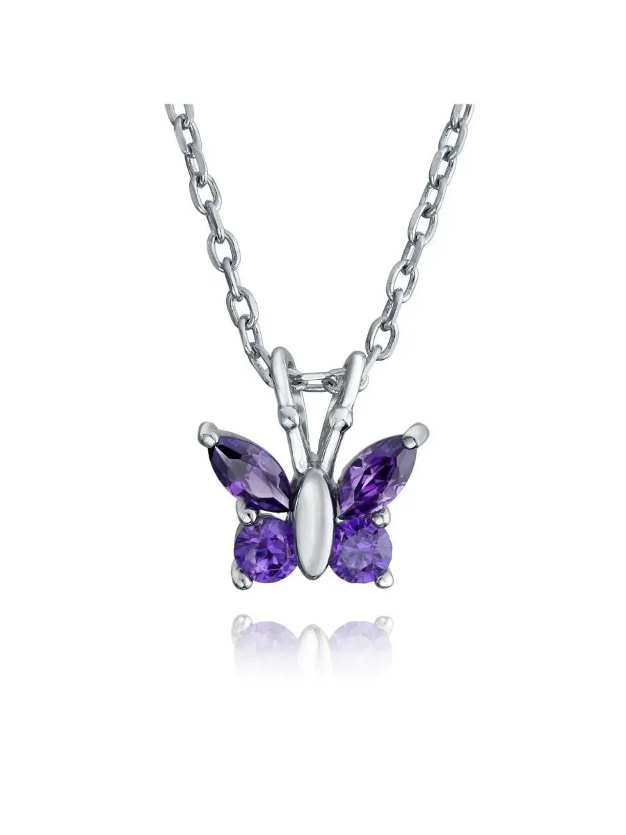 Кулон-бабочка с фианитами, родированное серебро Bling Jewelry — изображение 1 из 4, оттенок фиолетовый