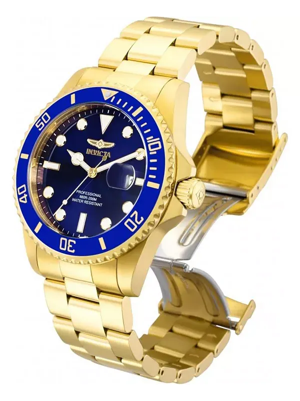 Мужские кварцевые часы Pro Diver 33270 с тремя стрелками и синим циферблатом Invicta — изображение 3 из 3, оттенок золото