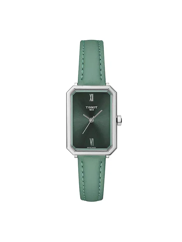 Женские кварцевые часы с зеленым кожаным ремешком, 21,80 мм Tissot — изображение 1 из 2, оттенок зеленый