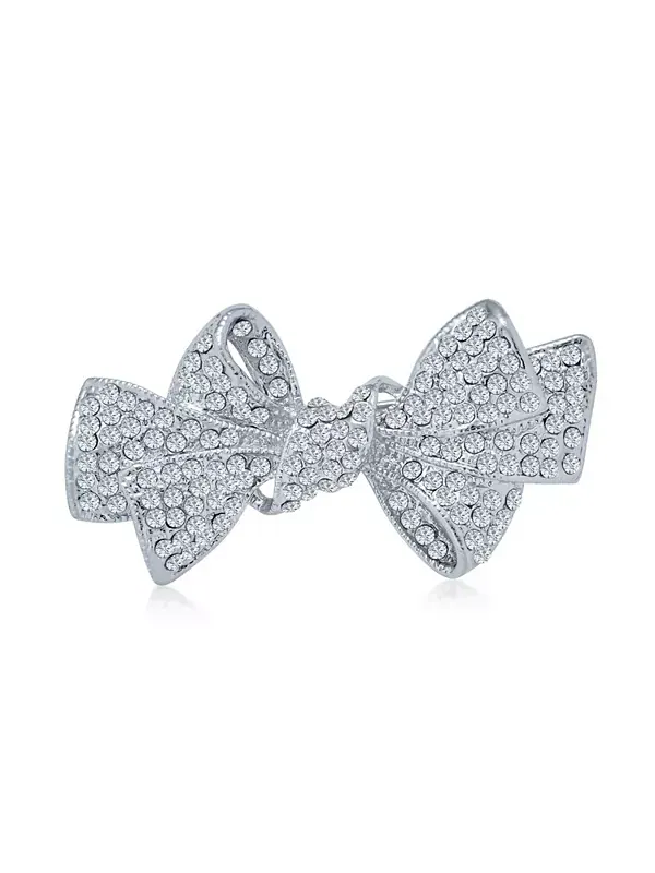 Изящная хрустальная брошь-булавка с бантом из серебряной ленты Bling Jewelry