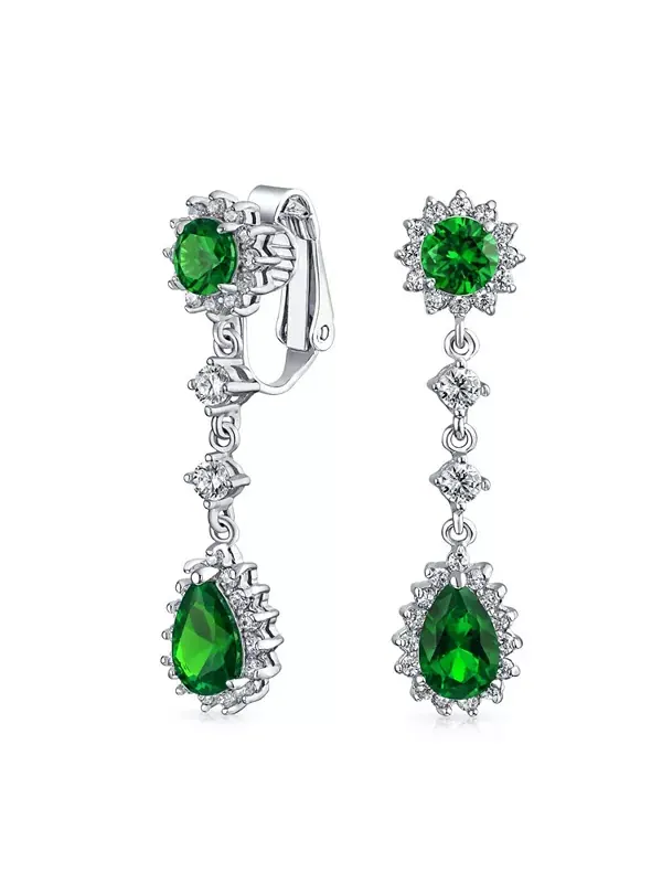 Серьги-Клипсы в форме капли с паве, короной-ореолом из кубического циркония, без проколов Bling — изображение 1 из 4