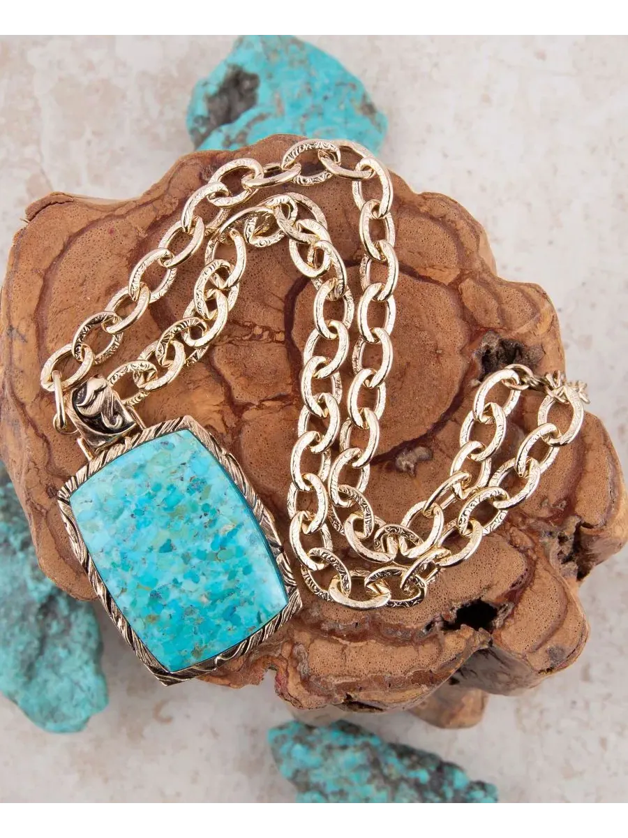 Кулон-подвеска с бирюзой и бронзой Jacquard Blue Turquoise Golden Barse — изображение 3 из 4, оттенок бирюзовый