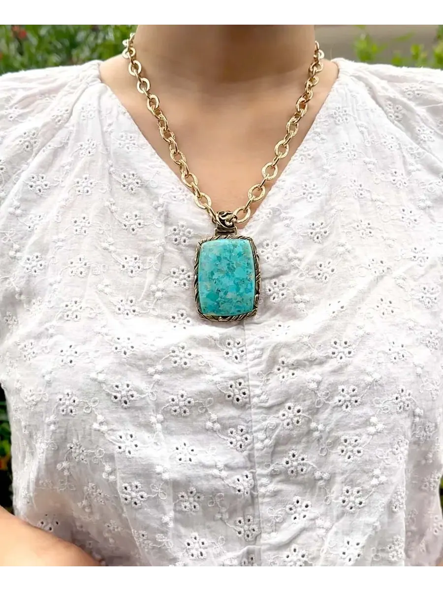 Кулон-подвеска с бирюзой и бронзой Jacquard Blue Turquoise Golden Barse — изображение 4 из 4, оттенок бирюзовый