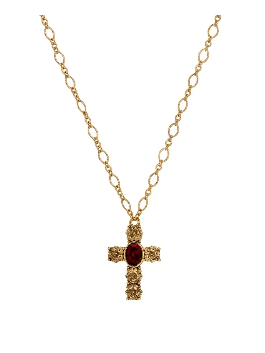 Кулон-крест с гранатовым кристаллом, 71 см Symbols of Faith — изображение 3 из 3, оттенок красный