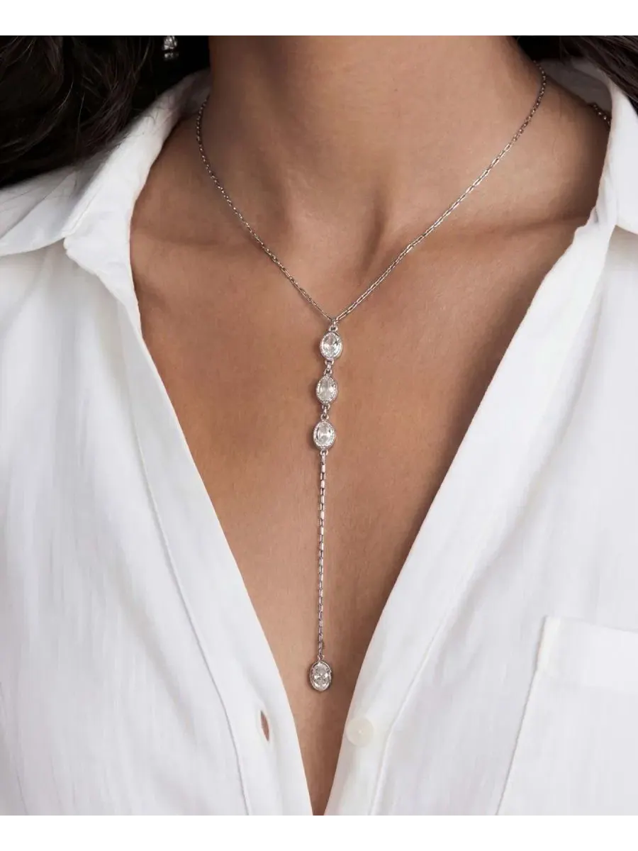 Колье с кристаллами Bezel Sparkle Dip Lariat ETTIKA — изображение 3 из 4, оттенок серебряный