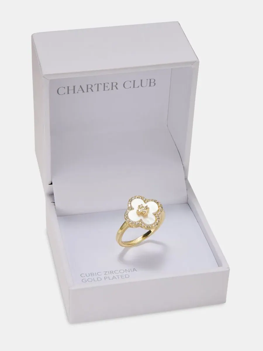 Кольцо с перламутром и кристаллами Mother of Pearl and Crystal Ring Charter Club — изображение 2 из 3, оттенок золото