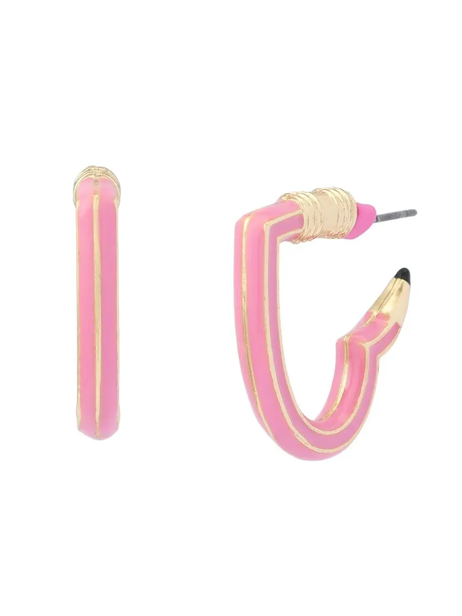 Серьги-пусеты с сердцем и карандашом Pink Best In Class Heart Pencil Huggie Betsey Johnson — изображение 1 из 5