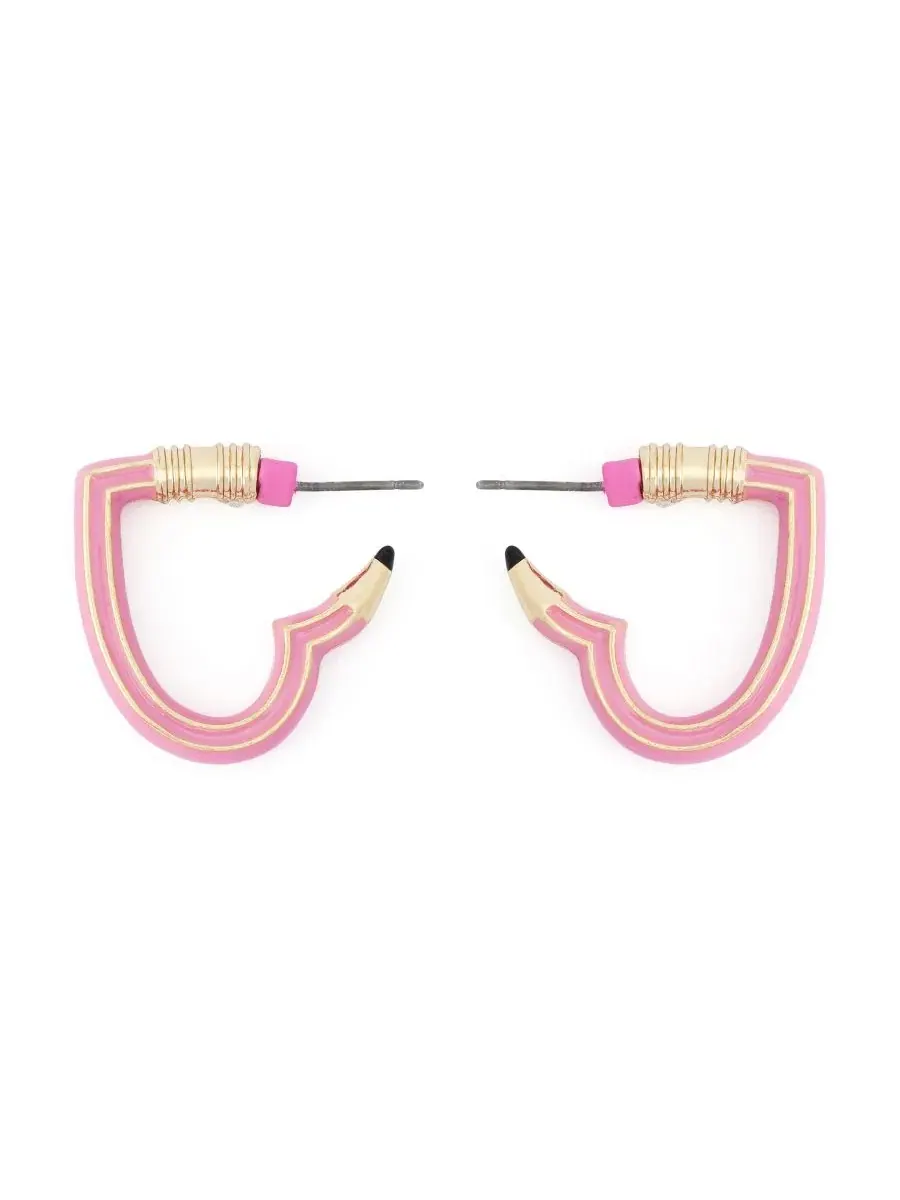 Серьги-пусеты с сердцем и карандашом Pink Best In Class Heart Pencil Huggie Betsey Johnson — изображение 3 из 5