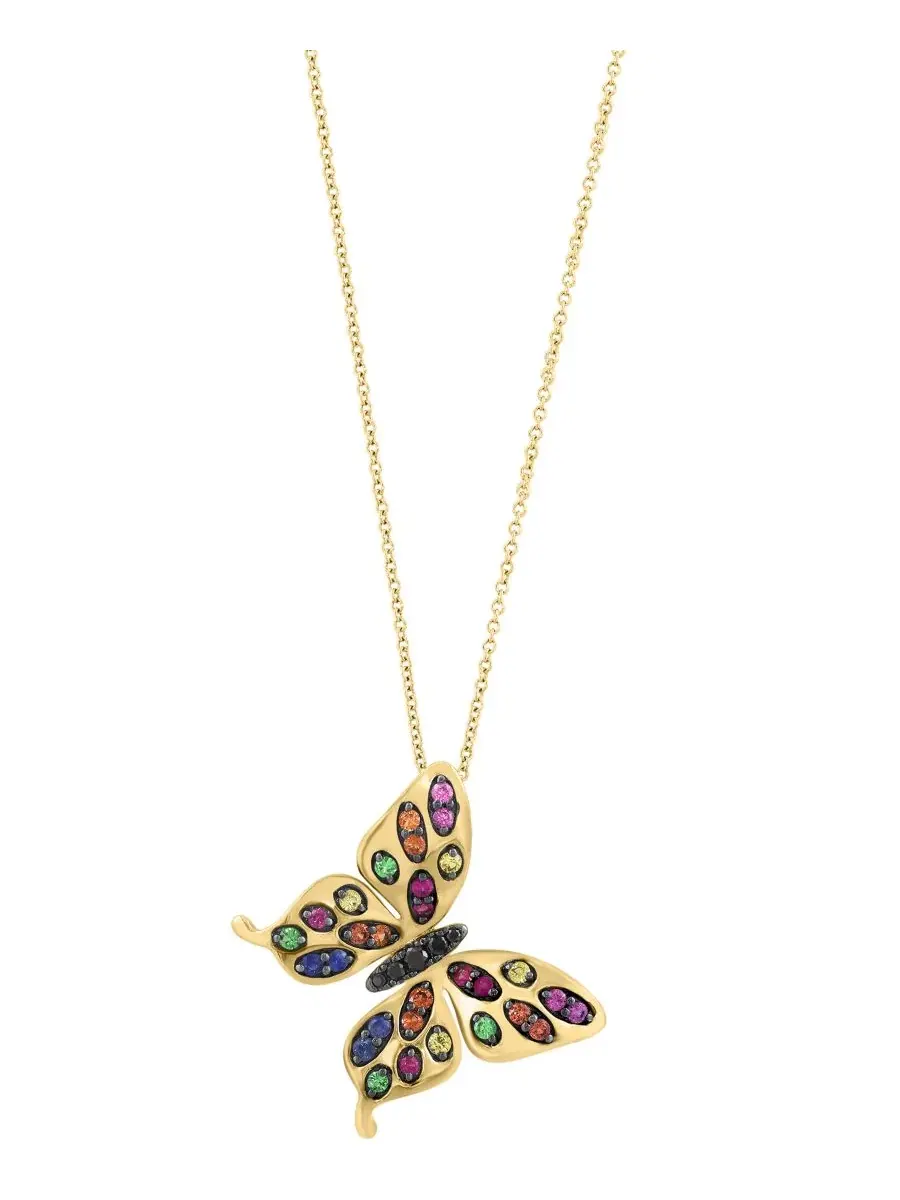 Подвеска с черным бриллиантом и разноцветными камнями, 14k желтое золото EFFY Collection — изображение 1 из 4