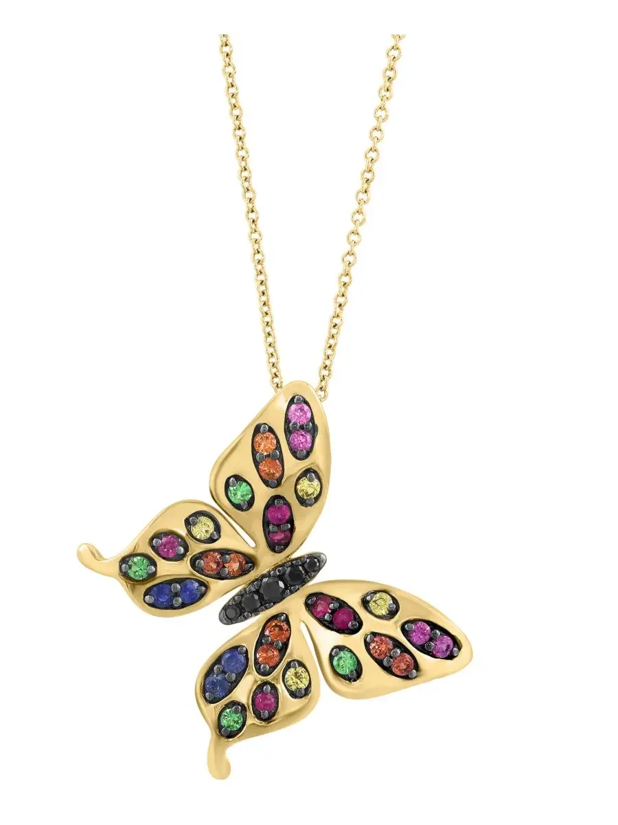 Подвеска с черным бриллиантом и разноцветными камнями, 14k желтое золото EFFY Collection — изображение 2 из 4