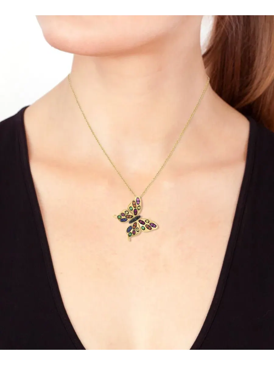 Подвеска с черным бриллиантом и разноцветными камнями, 14k желтое золото EFFY Collection — изображение 3 из 4