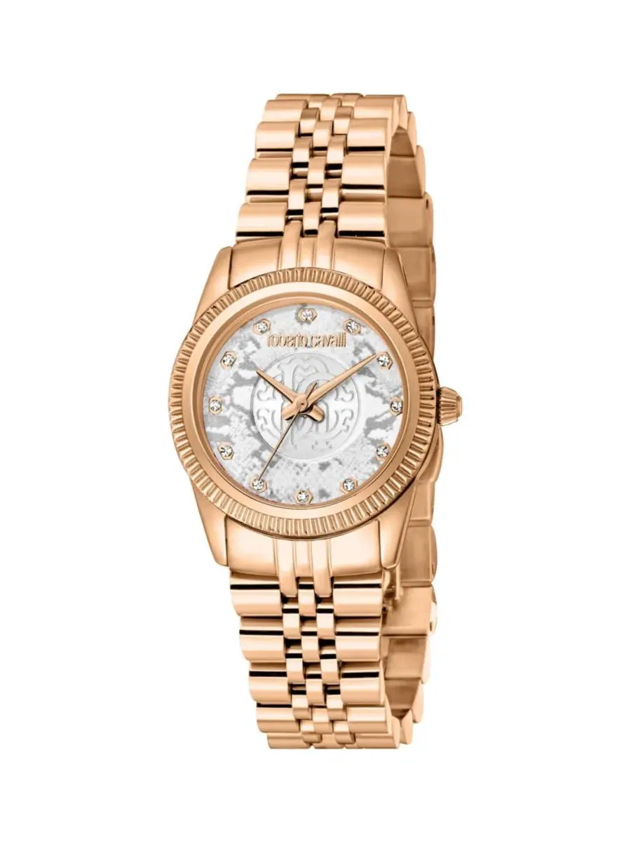 Женские часы Mini Quartz IP Stainless Steel Bracelet Watch Roberto Cavalli — розовый