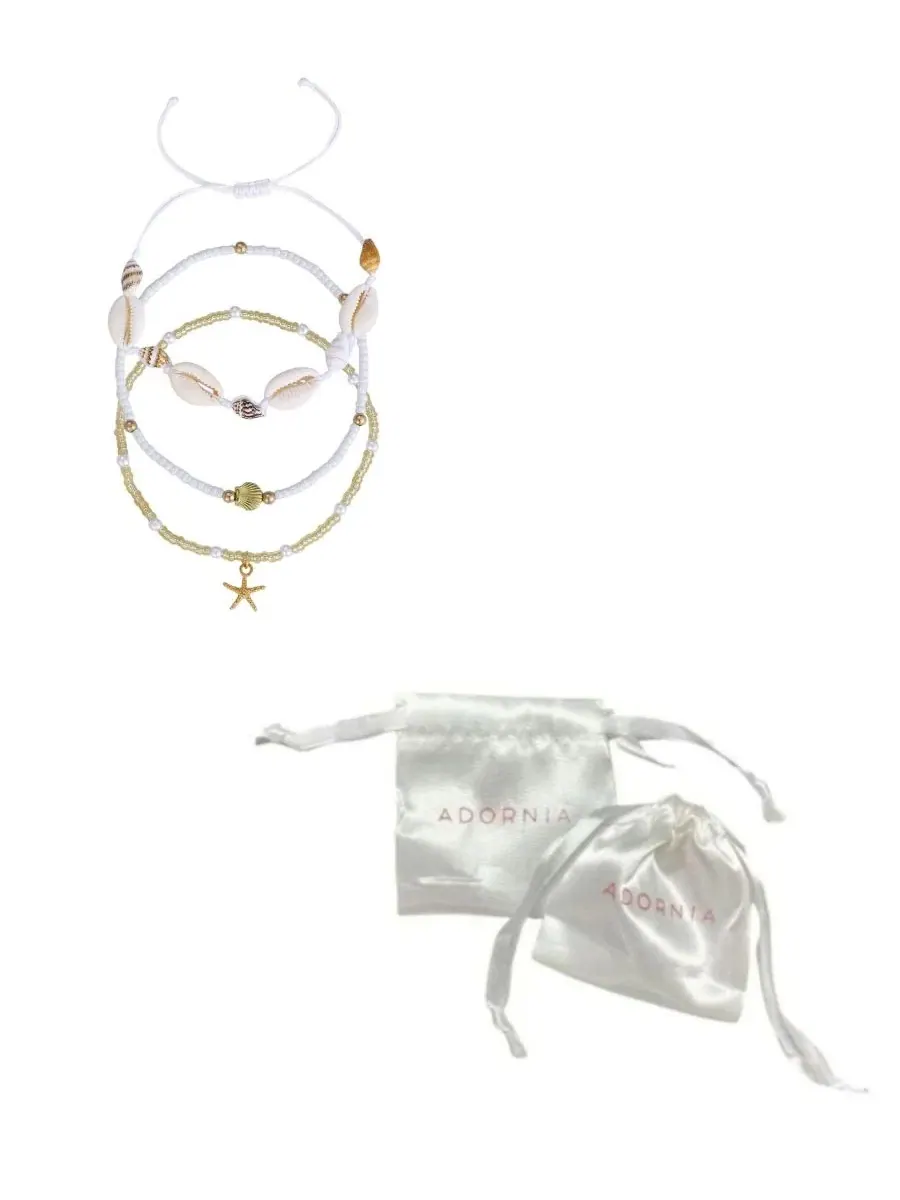 Набор из 3 браслетов на щиколотку с ракушками и бусинами, модель Shell and Bead Anklet Set ADORNIA — изображение 3 из 3