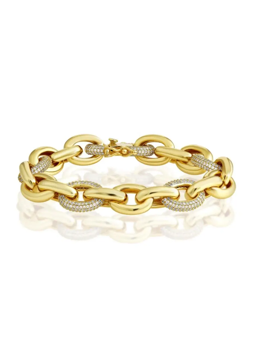 Браслет с подвесками Pave CZ and Polished Oval Link Simona — изображение 1 из 3, оттенок золото