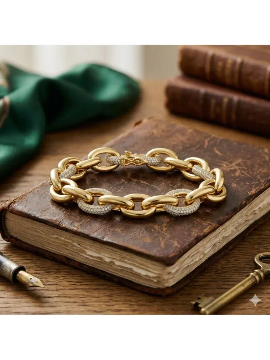 Браслет с подвесками Pave CZ and Polished Oval Link Simona — изображение 3 из 3, оттенок золото