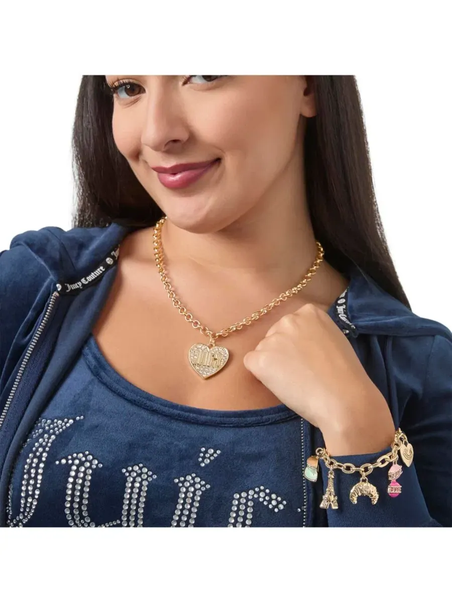 Колье с логотипом в форме сердца - оттенок Juicy Couture — изображение 2 из 8, оттенок золото