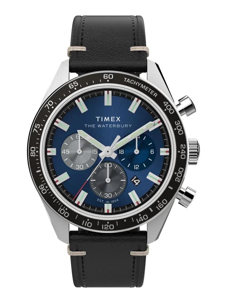 Мужские кварцевые аналоговые часы с черным кожаным ремешком, 41 мм Timex — черный