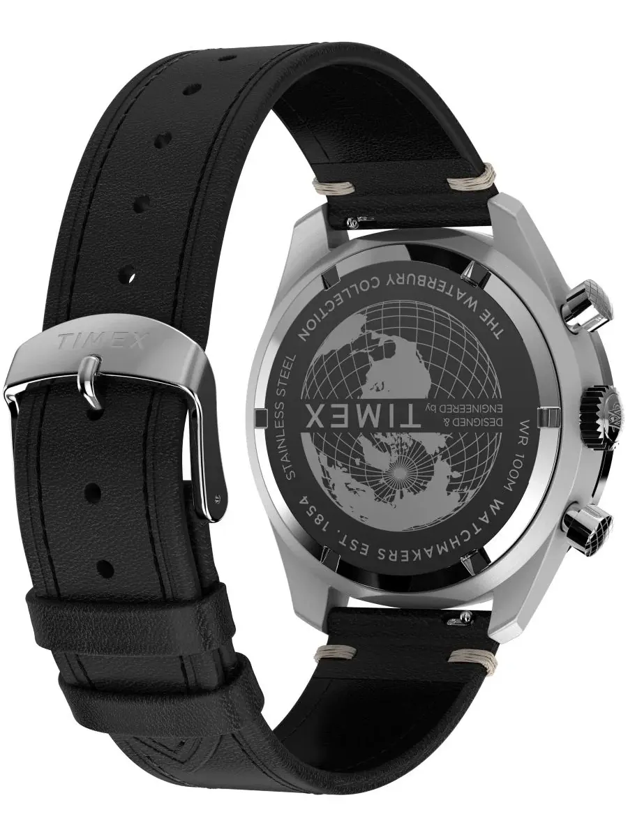 Мужские кварцевые аналоговые часы с черным кожаным ремешком, 41 мм Timex — изображение 4 из 5, оттенок черный