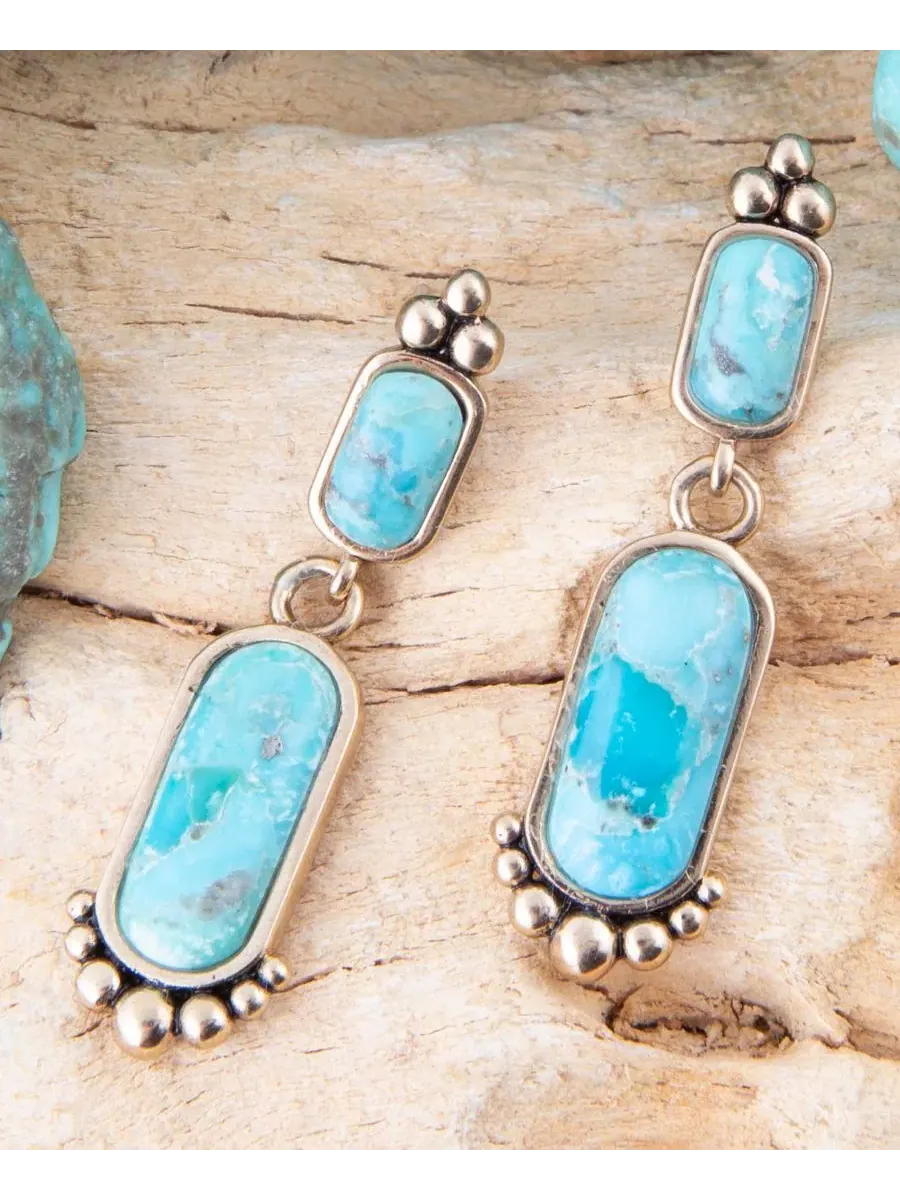 Серьги с бирюзой и бронзой Plateau Blue Turquoise and Golden Barse — изображение 2 из 3, оттенок бирюзовый
