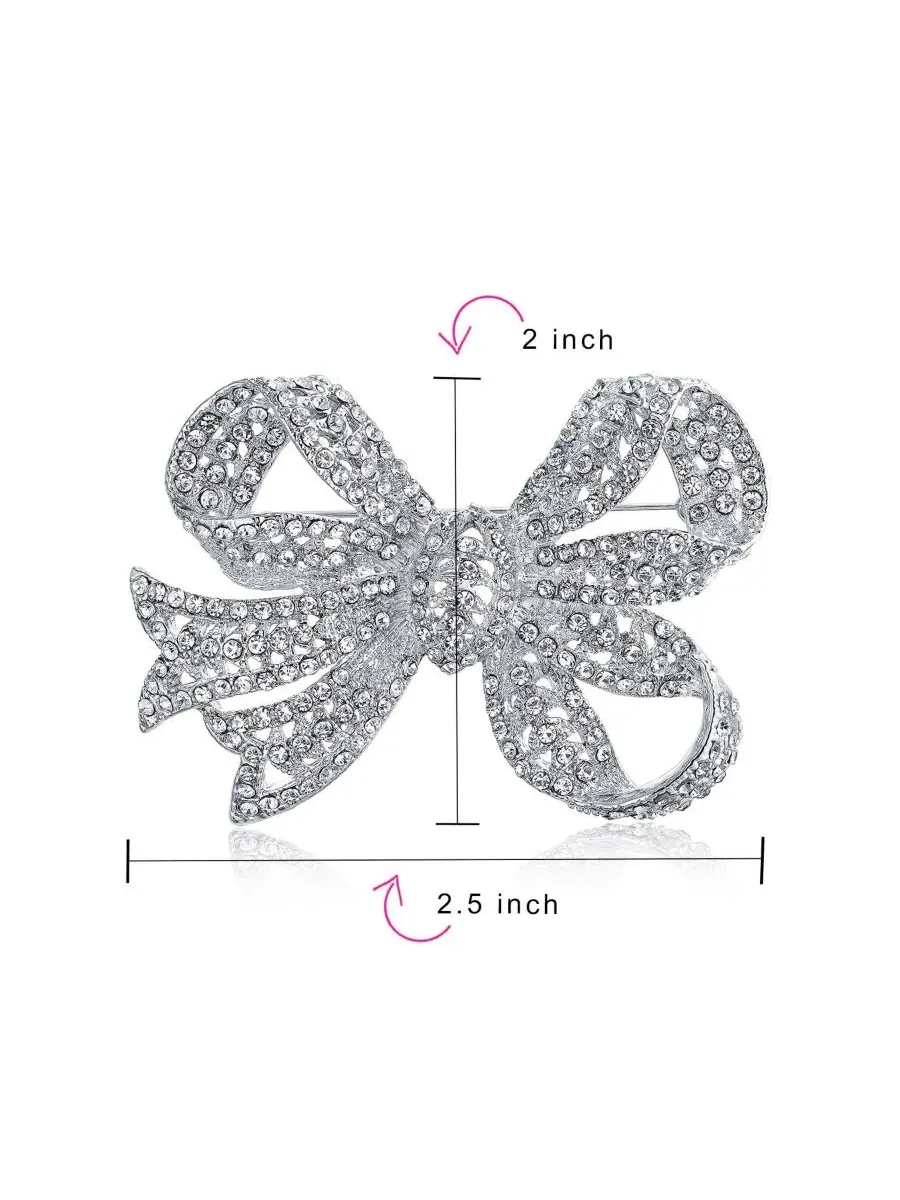 Брошь-булавка с кристаллами и бантом Victorian Style Crystal Filigree Ribbon Brooch Pin Plated — изображение 3 из 5