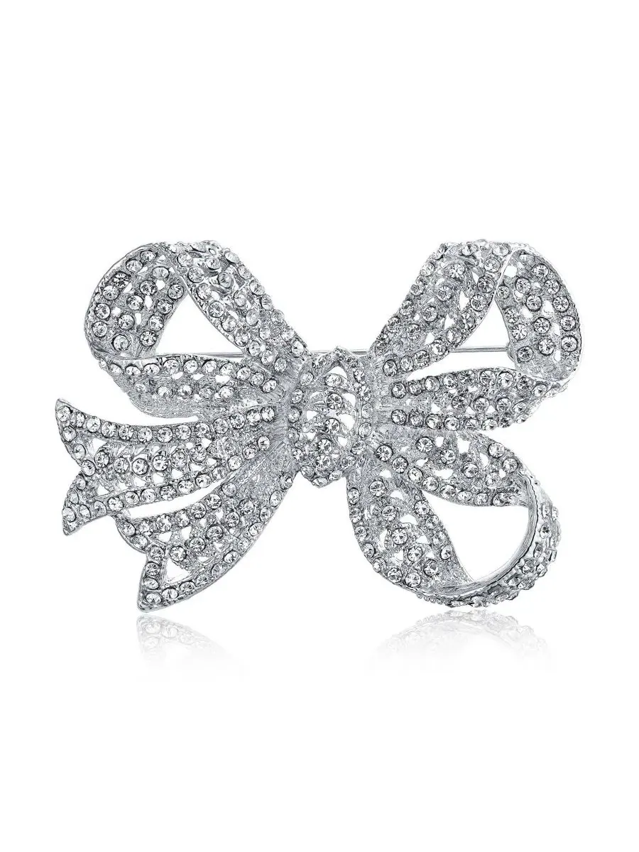 Брошь-булавка с кристаллами и бантом Victorian Style Crystal Filigree Ribbon Brooch Pin Plated — изображение 5 из 5
