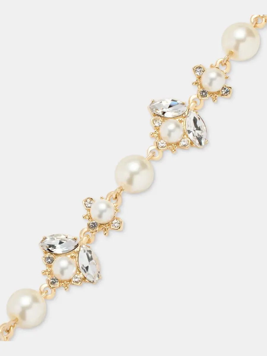Браслет-гибкий Crystal & Imitation Pearl Flex Bracelet Marchesa — изображение 3 из 4, оттенок серебряный