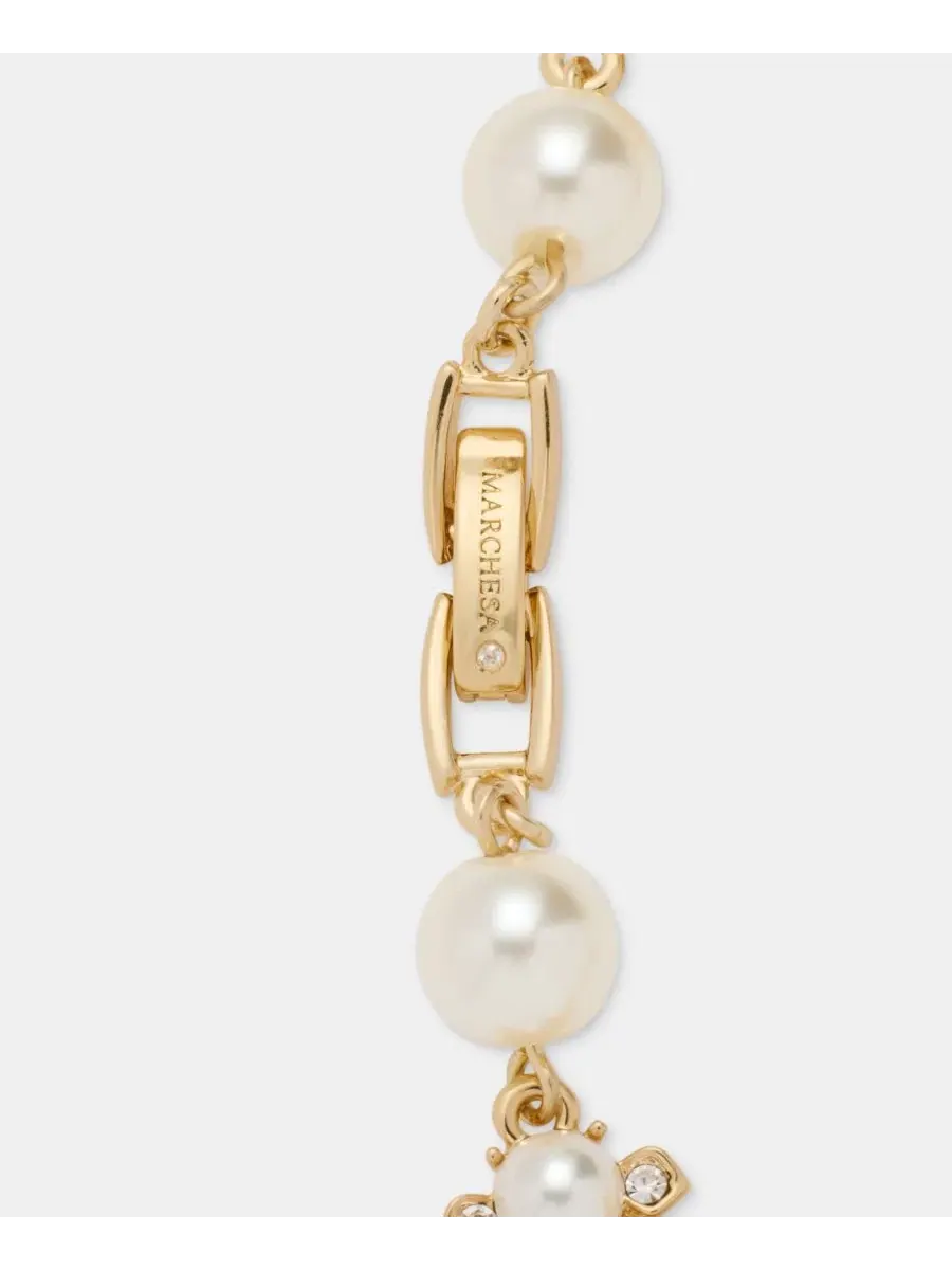 Браслет-гибкий Crystal & Imitation Pearl Flex Bracelet Marchesa — изображение 4 из 4, оттенок серебряный