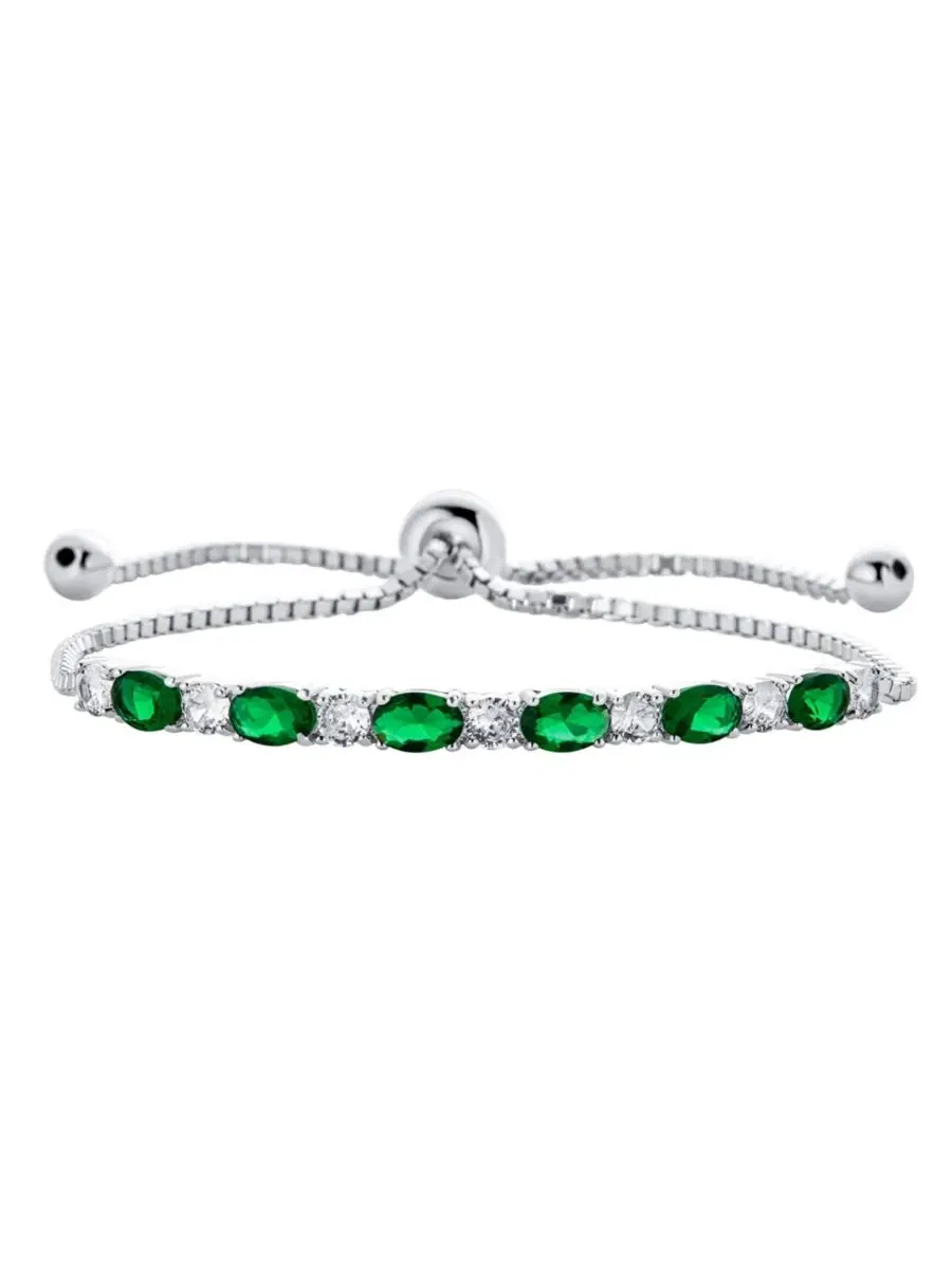 Браслет-теннис с овальными изумрудными камнями, бренд Bling Jewelry — изображение 1 из 3, оттенок зеленый