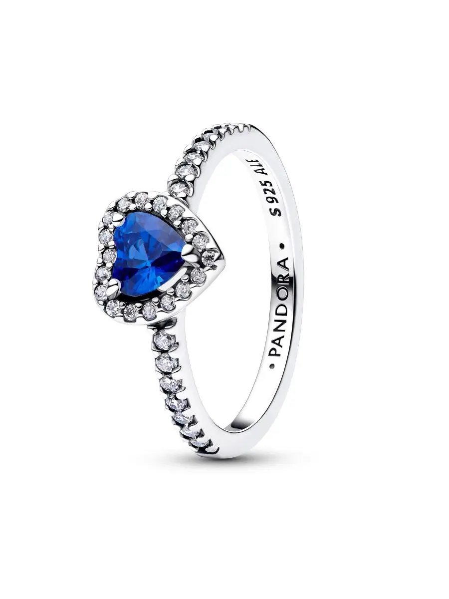Кольцо с сердцем и фианитами, модель Elevated Princess Colored Heart Pandora — изображение 1 из 3, оттенок синий серебристый