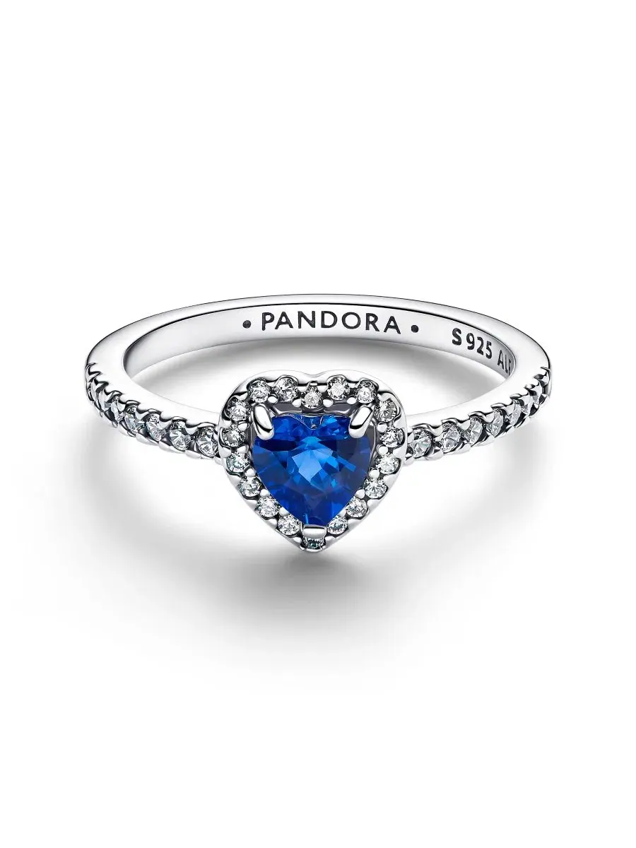 Кольцо с сердцем и фианитами, модель Elevated Princess Colored Heart Pandora — изображение 2 из 3, оттенок синий серебристый