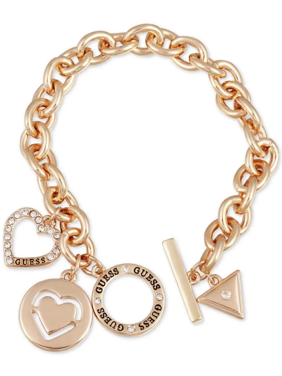 Браслет-цепочка с подвеской Pavé Heart & Logo Charm GUESS — изображение 1 из 1, оттенок золото