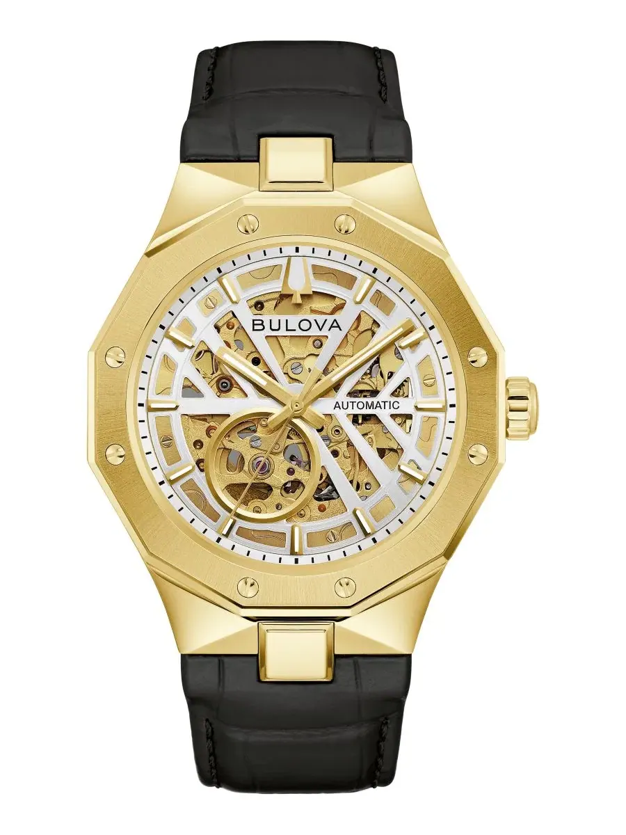 Мужские автоматические часы Prestige с черным кожаным ремешком, 42 мм Bulova — изображение 1 из 3, оттенок черный