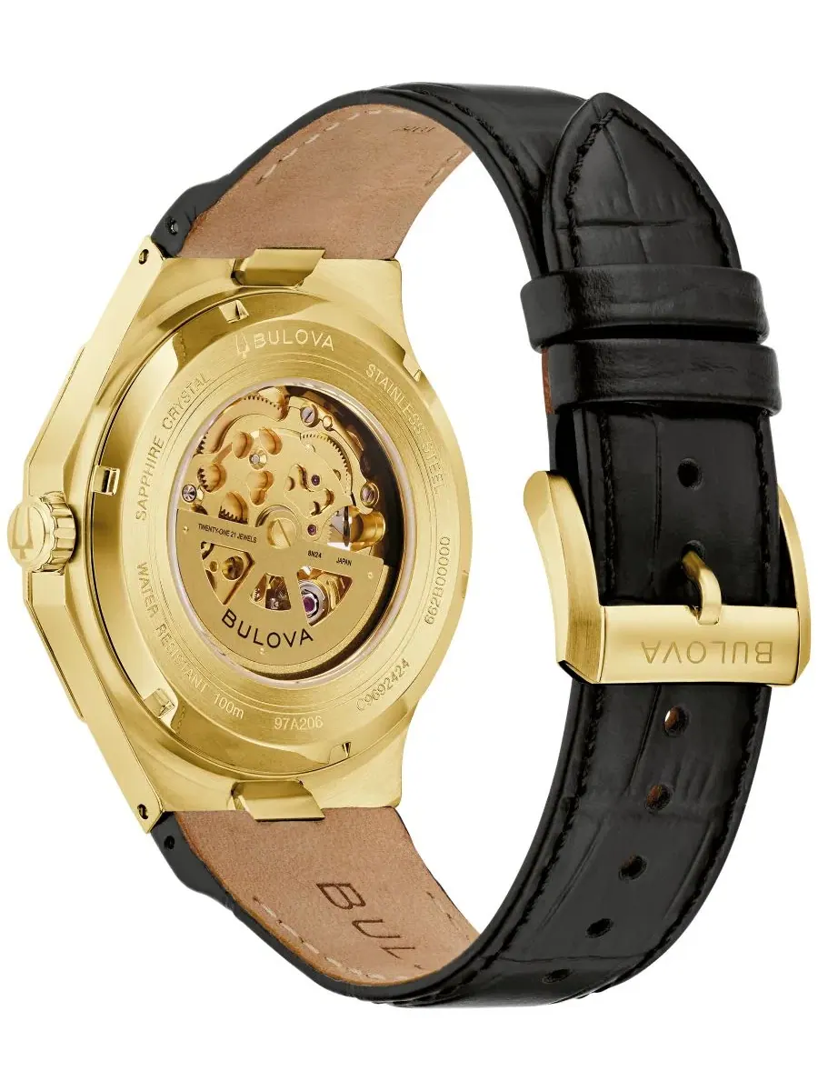 Мужские автоматические часы Prestige с черным кожаным ремешком, 42 мм Bulova — изображение 3 из 3, оттенок черный
