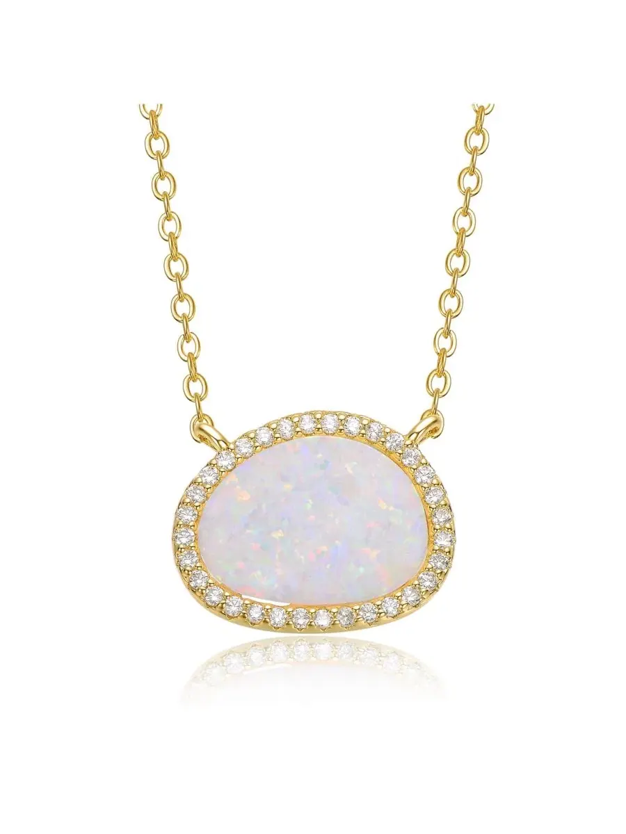 Колье с овальным опалом и фианитами, 14K золотое покрытие, модель Mystique of Iridescence Rachel