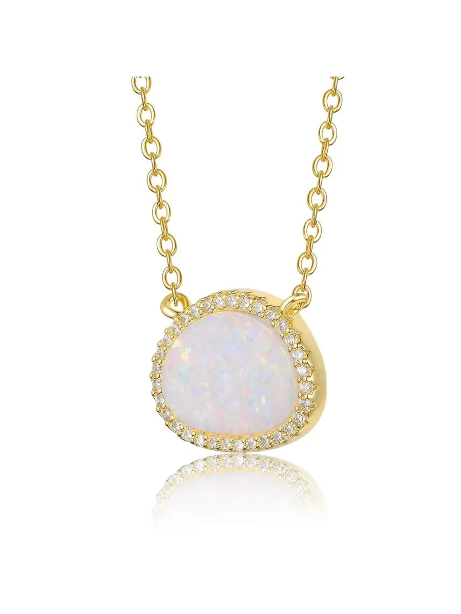 Колье с овальным опалом и фианитами, 14K золотое покрытие, модель Mystique of Iridescence Rachel — изображение 3 из 4