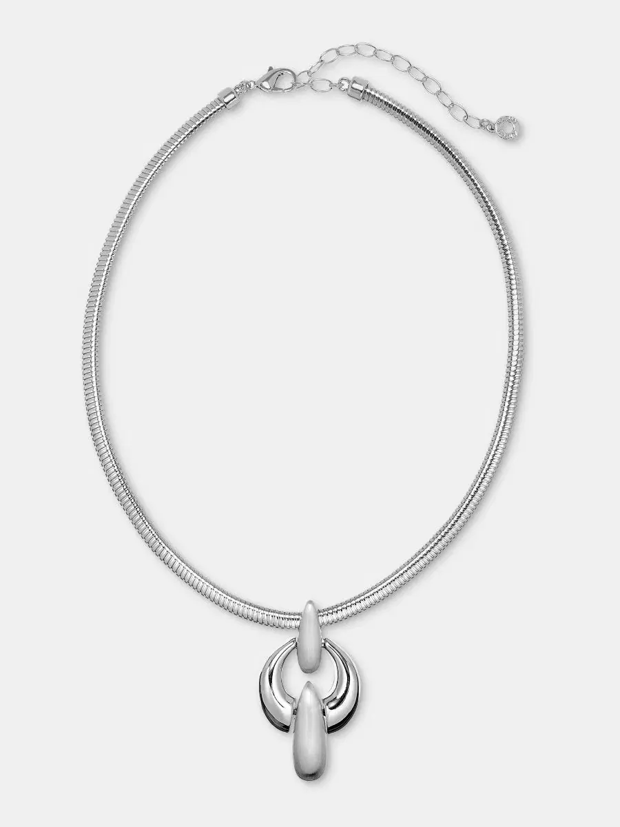Колье с объемным звеном-подвеской Anne Klein — изображение 1 из 5, оттенок серебряный