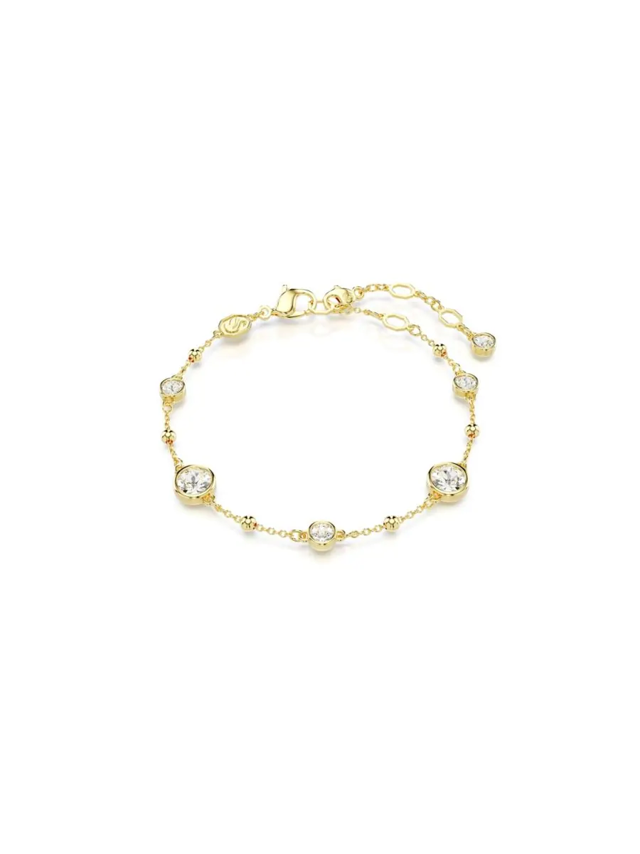 Браслет из белого янтаря с круглыми гранями и золотистым покрытием Swarovski — изображение 1 из 4, оттенок золото