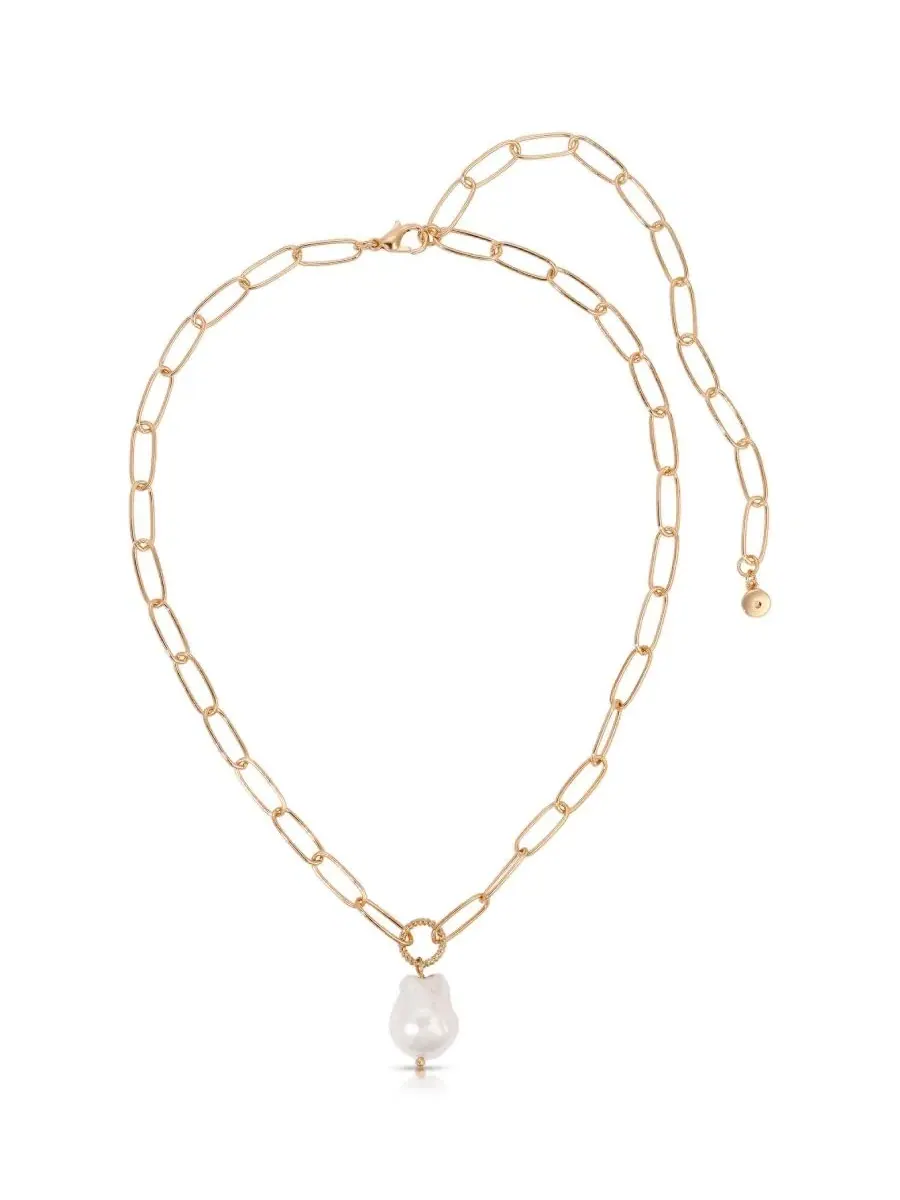 Колье с жемчугом на цепочке-якоре, 18k золотое покрытие ETTIKA — изображение 2 из 4