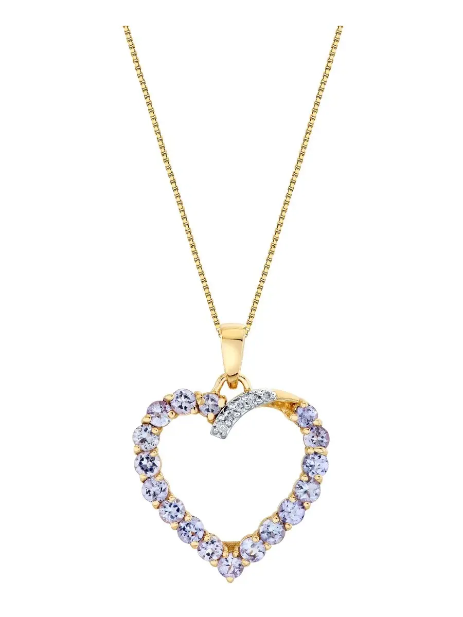 Подвеска-кулон с сердцем и танзанитом 1.25 ct. t.w. с бриллиантовыми акцентами — изображение 1 из 3, оттенок желтый