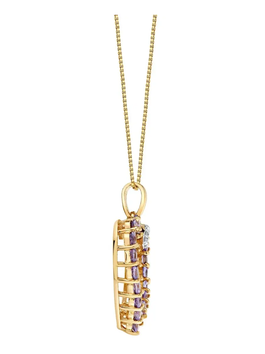 Подвеска-кулон с сердцем и танзанитом 1.25 ct. t.w. с бриллиантовыми акцентами — изображение 2 из 3, оттенок желтый