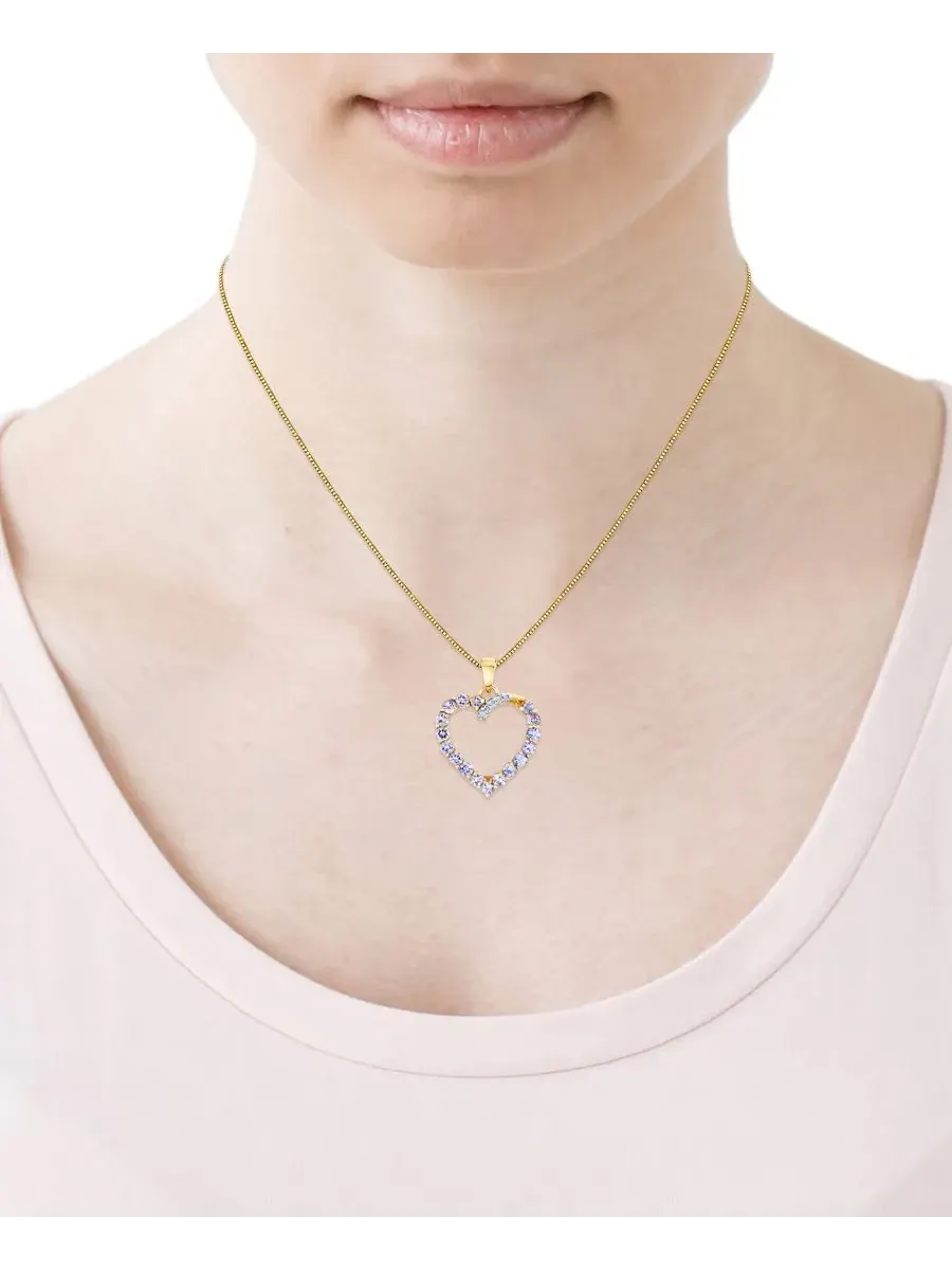 Подвеска-кулон с сердцем и танзанитом 1.25 ct. t.w. с бриллиантовыми акцентами — изображение 3 из 3, оттенок желтый