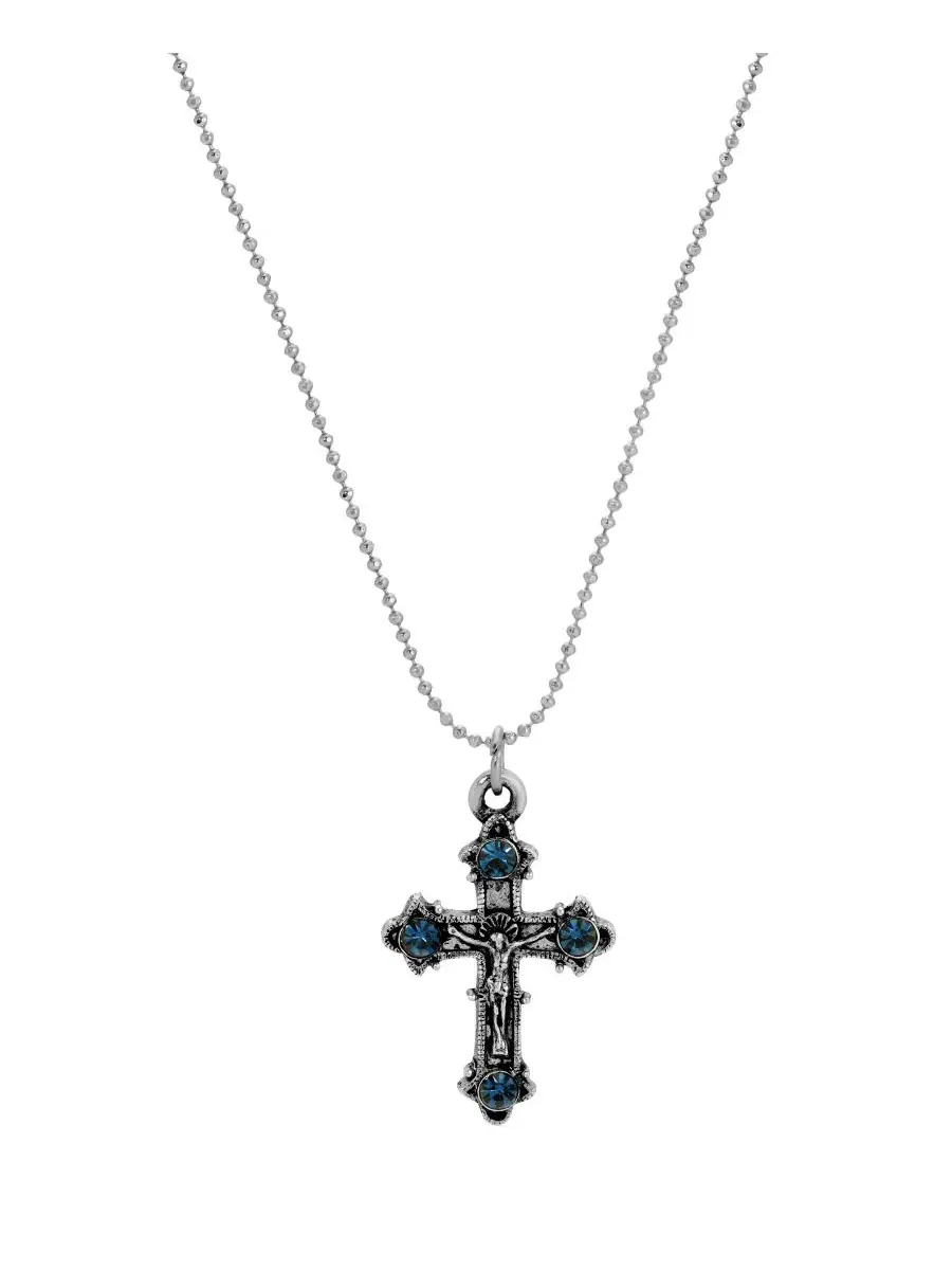 Серебристая подвеска в виде распятия с кристаллами Montana, длина 40 см Symbols Of Faith — изображение 3 из 3, оттенок синий