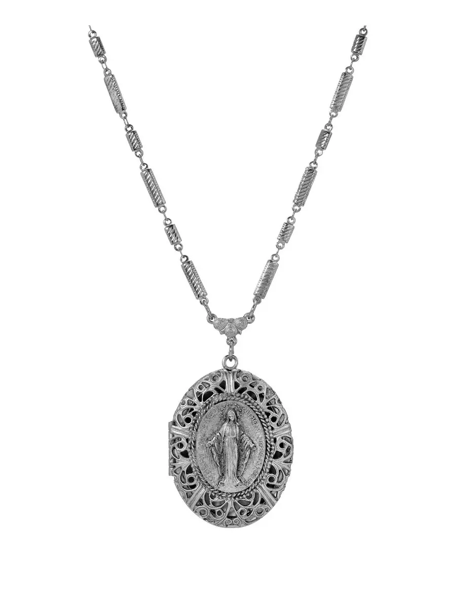 Овальный медальон серебристого цвета, цепочка 71 см Symbols Of Faith