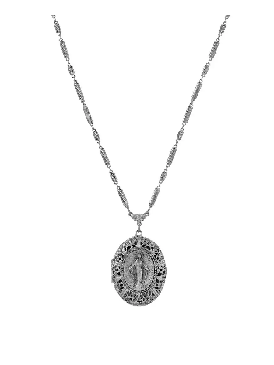 Овальный медальон серебристого цвета, цепочка 71 см Symbols Of Faith — изображение 3 из 3, оттенок серый