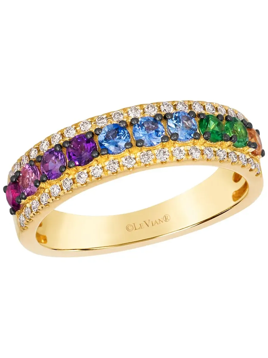 Кольцо с мультицветными драгоценными камнями и бриллиантом 1/5 ct. t.w.